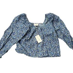 Universal Thread Women's Blue Floral Long Sleeve Pintuck Blouse - Large - NWT